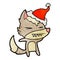 A creative angry wolf textured cartoon of a wearing santa hat