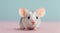 Creative Animal Concept: Mouse Peeking Over Pastel Bright Background.