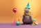 Creative animal concept. platypus in party cone hat necklace bowtie outfit isolated on solid pastel background Generative AI