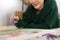 Creative of art concept, Young asian woman lying on the floor and work to painting art masterpiece