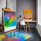 A creative artists workspace with colorful paint splatters, an adjustable easel, and inspiring wall art4, Generative AI