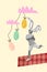 Creative artwork postcard collage of funny fun young guy catch flying easter eggs collect with bug fishing net