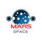 Creative astronomical logo with planet. Mars project, space discovery. Colored icon in outline style with inscription