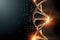 Creative background, dna structure, golden DNA molecule on gray background, ultraviolet. 3d render, 3d illustration. The concept