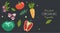 Creative banner with fresh vegetables. Trendy flat doodle template. Tomato, mushrooms, cabbage, pepper, carrot, radish and greens.