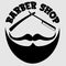 Creative barber shop logo for men in the form of a beard face with a razor mustache and lettering