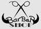 Creative black minimal barber shop logo with scissors and mustache from letters