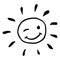 Creative black and white happy winking sun vector illustration.