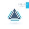 Creative blue trinity futuristic triangle symbol design for company logo. Triple Corporate tech geometric identity concept. Stock