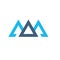 Creative blue trinity futuristic triangle symbol design for company logo. Triple Mountain Corporate tech geometric identity