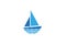 Creative Blue Yacht Boat Logo Design Vector Symbol Illustration