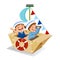 Creative boy and girl playing sailor with cardboard ship