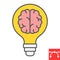 Creative brain color line icon, idea and lightbulb, creative thinking sign vector graphics, editable stroke filled