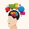 Creative brain thinking process idea, speech bubble vector