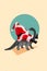 Creative brochure banner collage of funky santa claus ride big dinosaur deliver kids wish presents on christmas eve