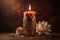 Creative burning candle on a wooden background. ai generative