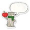 A creative cartoon bear and apple and speech bubble distressed sticker