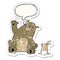 A creative cartoon bear and rabbit friends and speech bubble distressed sticker