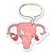 A creative cartoon beat up uterus and boxing gloves and speech bubble distressed sticker