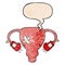 A creative cartoon beat up uterus and boxing gloves and speech bubble in retro texture style