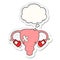 A creative cartoon beat up uterus with boxing gloves and thought bubble as a printed sticker