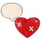 A creative cartoon beaten up heart and speech bubble in retro texture style