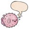 A creative cartoon blowfish and speech bubble in retro texture style