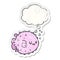 A creative cartoon blowfish and thought bubble as a distressed worn sticker