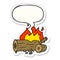 A creative cartoon camp fire and speech bubble sticker