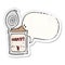 A creative cartoon canned meat and speech bubble distressed sticker