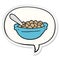 A creative cartoon cereal bowl and speech bubble sticker