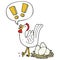 A creative cartoon chicken laying egg and speech bubble