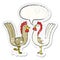 A creative cartoon chickens and speech bubble distressed sticker