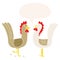 A creative cartoon chickens and speech bubble in retro style