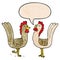 A creative cartoon chickens and speech bubble in retro texture style