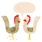 A creative cartoon chickens and speech bubble in retro textured style