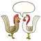 A creative cartoon chickens and speech bubble in smooth gradient style
