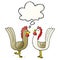 A creative cartoon chickens and thought bubble in smooth gradient style