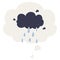 A creative cartoon cloud raining and thought bubble in retro style