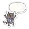 A creative cartoon crazy excited cat and speech bubble distressed sticker