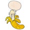 A creative cartoon crying banana and speech bubble in retro texture style