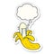 A creative cartoon crying banana and thought bubble as a printed sticker