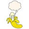 A creative cartoon crying banana and thought bubble in comic book style