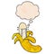 A creative cartoon crying banana and thought bubble in grunge texture pattern style