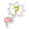 A creative cartoon curious brain and speech bubble sticker