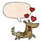 A creative cartoon dog and love hearts and speech bubble in retro texture style