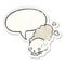 A creative cartoon dusty old skull and speech bubble distressed sticker