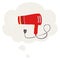 A creative cartoon electric hairdryer and thought bubble in retro style