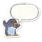 A creative cartoon excited penguin and speech bubble distressed sticker