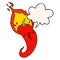 A creative cartoon flaming hot chili pepper and speech bubble in comic book style